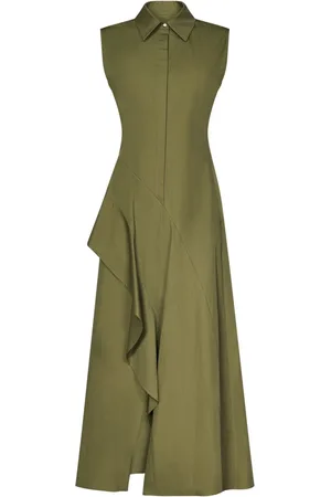 Max Mara Sukienki, Kobieta, Zielony, S, Zielona Sukienka Midi w Stylu A-linii z Falbaną
