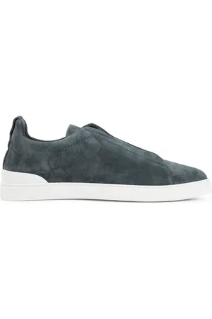 Ermenegildo Zegna Buty, Mężczyzna, Szary, 45 EU, Zamsz, Niebieskie Zamszowe Triple Stitch Slip-On Sneakers