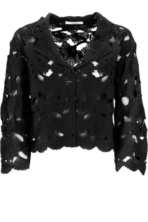 KANGRA CASHMERE Swetry, Kobieta, Czarny, S, Kaszmir, Czarny Sweter z Kaszmiru i Bawełny z Koronką