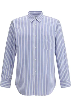 Comme des Garçons Koszule, Mężczyzna, Niebieski, XL, Koszula w paski z bawełny z klasycznym kołnierzem