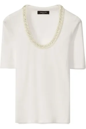 Fabiana Filippi Koszulki, Kobieta, Biały, S, Biała Embroidered-neck Top z aplikacją z cekinami
