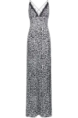 Roberto Cavalli Sukienki, Kobieta, Szary, L, Sukienka z nadrukiem Leoparda Damska Włochy
