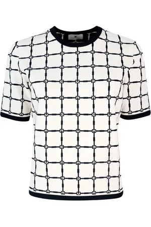 Elisabetta Franchi Koszulki, Kobieta, Biały, S, Białe T-shirty i Pola z Złotymi Guzikami