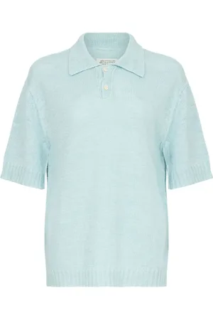 Maison Margiela Koszulki, Kobieta, Niebieski, M, Dzianinowa koszulka polo