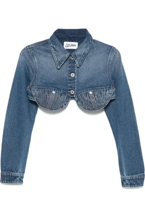 Jean Paul Gaultier Kurtki, Kobieta, Niebieski, M, Denim, Vintage Cropped Denim Jacket
