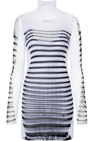 Jean Paul Gaultier Sukienki, Kobieta, Niebieski, S, Sukienka Krótka z Materiału Mesh z Wzorem Piór