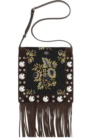 VALENTINO GARAVANI Torebki, Mężczyzna, Wielobarwność, ONE SIZE, Zamsz, Kwiatowy Tapestry Zamszowa Torba na Ramię