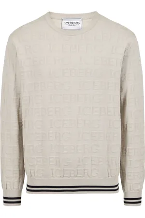 Iceberg Swetry, Mężczyzna, Szary, M, Biała sweter z dekoltem w serek z 100% bawełny z logo all-over