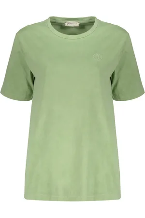 HERNO Koszulki, Kobieta, Zielony, S, Haftowany Bawełniany T-shirt z okrągłym dekoltem