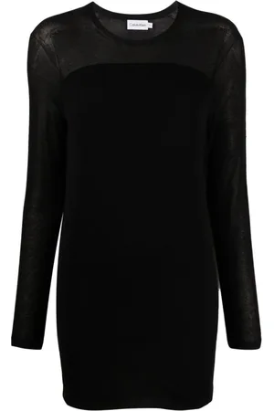 Calvin Klein Sukienki, Kobieta, Czarny, S, Nylon, Czarna Bawełniana Sukienka Midi