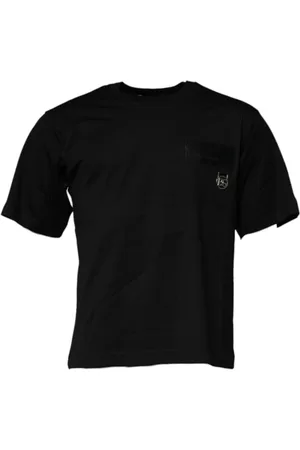 Dolce & Gabbana Koszulki, Mężczyzna, Czarny, S, Czarna Koszulka z Logo z Bawełny z Okrągłym Dekoltem