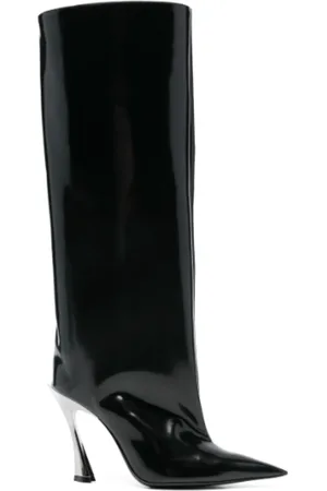 MUGLER Buty, Kobieta, Czarny, 37 EU, Skóra, Czarne kozaki ze skóry cielęcej z metalicznym obcasem w kolorze gunmetal