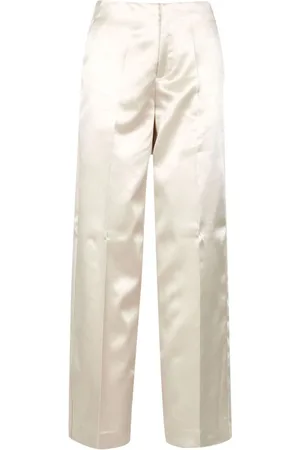 Serafini Spodnie, Kobieta, Beżowy, S, Duchesse High-Gloss Spodnie Wide Leg