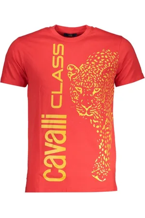 Roberto Cavalli Koszulki, Mężczyzna, Czerwony, 2XL, Bawełna, Czerwona Bawełna Nadruk Logo T-Shirt