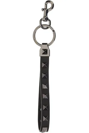 VALENTINO GARAVANI Akcesoria, Mężczyzna, Czarny, ONE SIZE, Len, Brelok Rockstud z klapką skórzaną