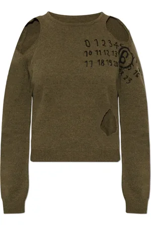 Maison Margiela Swetry, Kobieta, Zielony, M, Wełna, Sweter z ozdobnymi wycięciami