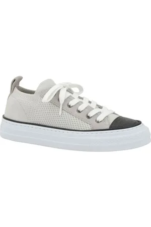 Brunello Cucinelli Buty, Kobieta, Biały, 40 1/2 EU, Zamsz, Sneakers z siateczki bawełnianej i zamszowej