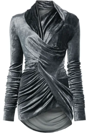 Rick Owens Koszulki, Kobieta, Szary, M, Stalowa Magnetyczna Bluzka z Długim Rękawem