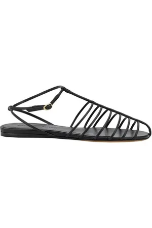 Proenza Schouler Buty, Kobieta, Czarny, 40 EU, Skóra, Sandały płaskie z paskami T ze skóry jagnięcej w klatce