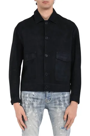 SALVATORE SANTORO Kurtki, Mężczyzna, Niebieski, 2XL, Zamsz, Kurtka ze skóry zamszowej z zatrzaskami