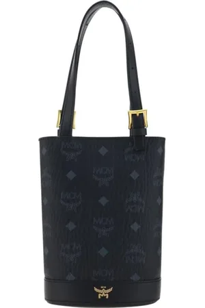 MCM Torebki, Kobieta, Czarny, ONE SIZE, Len, Elegancka torba wiaderkowa z ikonicznym logo