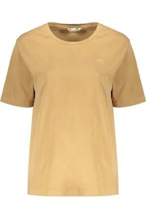 HERNO Koszulki, Kobieta, brązowy, S, Haftowany Bawełniany T-shirt z okrągłym dekoltem