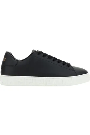 VERSACE Buty, Mężczyzna, Czarny, 39 EU, Wytłaczane skórzane trampki z sznurowadłami