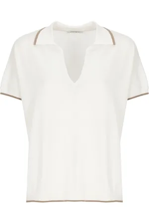 KANGRA CASHMERE Swetry, Kobieta, Biały, S, Kaszmir, Biała Kaszmirowa Bawełniana Polo Damska