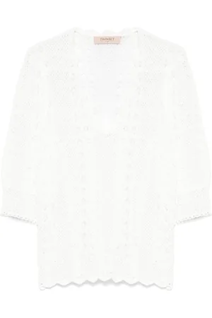 Twin-Set Swetry, Kobieta, Biały, XS, Białe Koszule z Falbaną