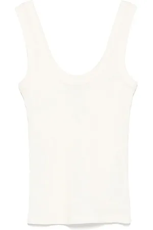 TELA Koszulki, Kobieta, Biały, XS, Beige Scoop Neck Sleeveless Top