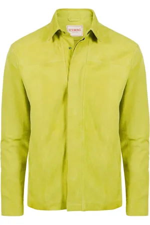 Iceberg Kurtki, Mężczyzna, Zielony, M, Zamsz, Limonkowa regular-fit zamszowa koszula z logo