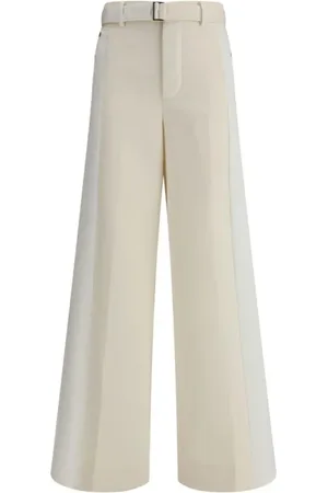 SACAI Spodnie, Kobieta, Biały, S, Denim, Eleganckie Spodnie Dżinsowe z Krawieckim Stylem