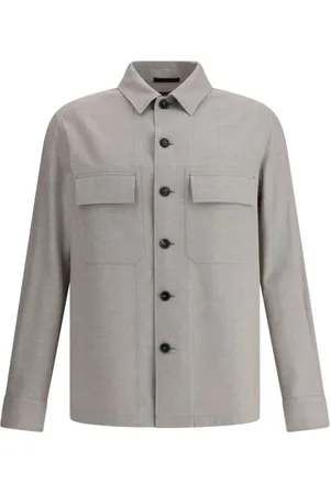 Ermenegildo Zegna Kurtki, Mężczyzna, Szary, M, Lniana Overshirt z Kubanskim Kołnierzem