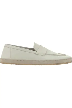 Brunello Cucinelli Buty, Mężczyzna, Biały, 44 EU, Skórzane Espadryle na Wsuwane z Logiem na Wkładce