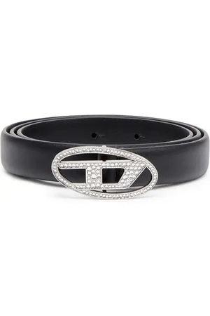 Diesel Akcesoria, Kobieta, Czarny, 120 CM, Skóra, Skórzany pasek Strass