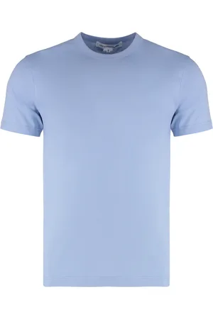 Comme des Garçons Koszulki, Mężczyzna, Niebieski, S, Żakardowy Bawełniany T-shirt z okrągłym dekoltem