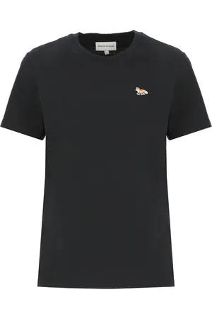 Maison Kitsuné Koszulki, Kobieta, Czarny, XS, Bawełna, Czarny T-shirt z naszywką Małego Lisa