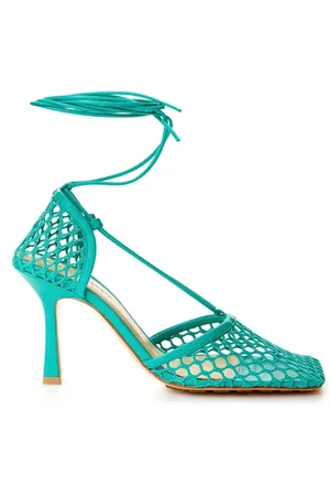 Bottega Veneta Buty, Kobieta, Zielony, 37 EU, Bawełna, Zielone sandały z siateczki stretch i obwódką na kostce