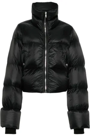 Rick Owens Kurtki, Kobieta, Czarny, S, Czarna Pufferowa Kurtka z Żółwim Kołnierzem