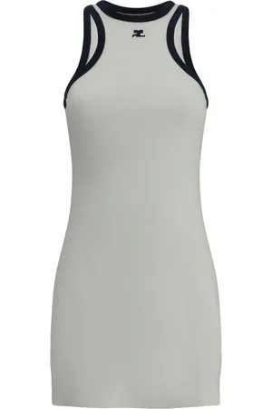 Courrèges Sukienki, Kobieta, Biały, S, Bezrękawnik z bawełny Mini Sukienka
