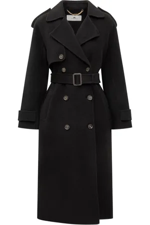 Elisabetta Franchi Płaszcze, Kobieta, Czarny, S, Elegancki Trenchcoat dla Kobiet