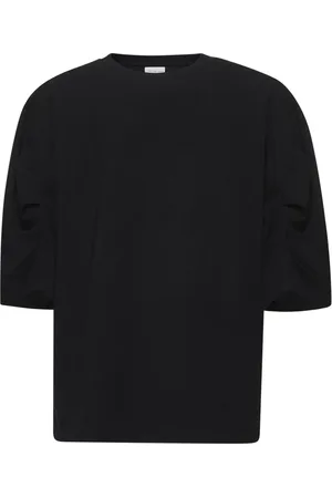 DRIES VAN NOTEN Koszulki, Kobieta, Czarny, S, Czarne Koszulki i Pola z Plisowanymi Rękawami