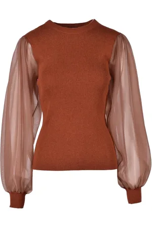 ULLA JOHNSON Swetry, Kobieta, brązowy, S, Nylon, Sweter z bufiastymi rękawami