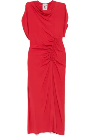 SEMICOUTURE Sukienki, Kobieta, Czerwony, S, Elegancka Czerwona Sukienka
