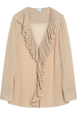 Saint Laurent Bluzki, Kobieta, Beżowy, S, Elegancka Bluzka dla Kobiet