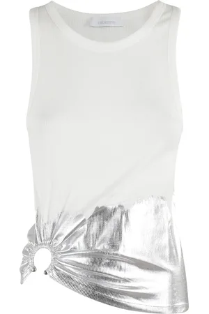 Paco rabanne Koszulki, Kobieta, Biały, M, Bawełna, Biały top z żebrowanym stretchem