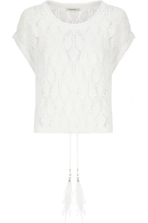 KANGRA CASHMERE Swetry, Kobieta, Biały, XS, Kaszmir, Biała Kaszmirowa lniana bawełniana bluzka z koronką