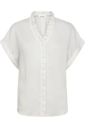 Co`Couture Bluzki, Kobieta, Biały, XS, Bluzka z falbanami, dekoltem V i krótkimi rękawami