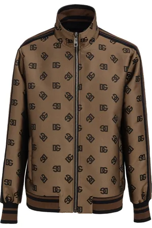 Dolce & Gabbana Kurtki, Mężczyzna, brązowy, L, Kurtka z monogramem i zamkiem błyskawicznym