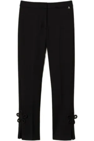 Twin-Set Spodnie, Kobieta, Czarny, M, Eleganckie Aplikacje Kwiatowe Spodnie